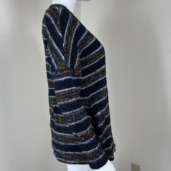 Modcloth Women Size M Blue Eyelash Stripped Open Front Pullover Cardigan Sweater - Picture 6 of 14